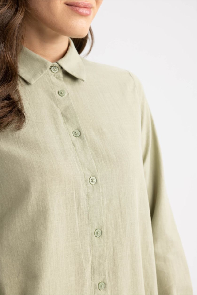 WOMAN Light Khaki Regular Fit Cotton Long Sleeve Tunic