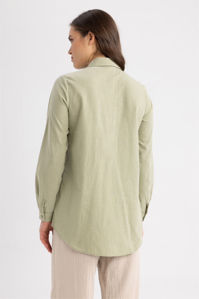 WOMAN Light Khaki Regular Fit Cotton Long Sleeve Tunic