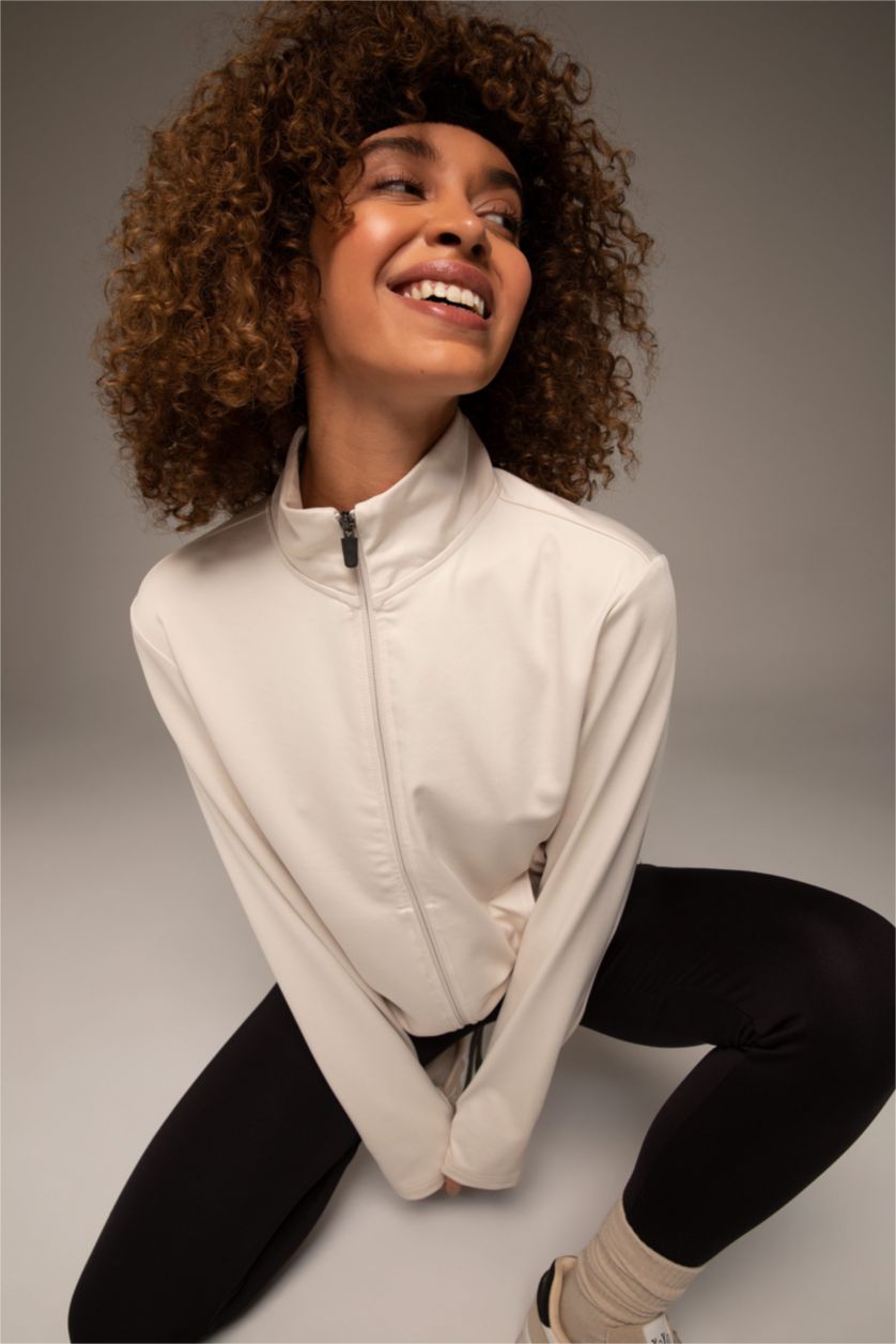 نساء اللون الحجري كارديجان قصة عادية بسوستة من قماش السكوبا