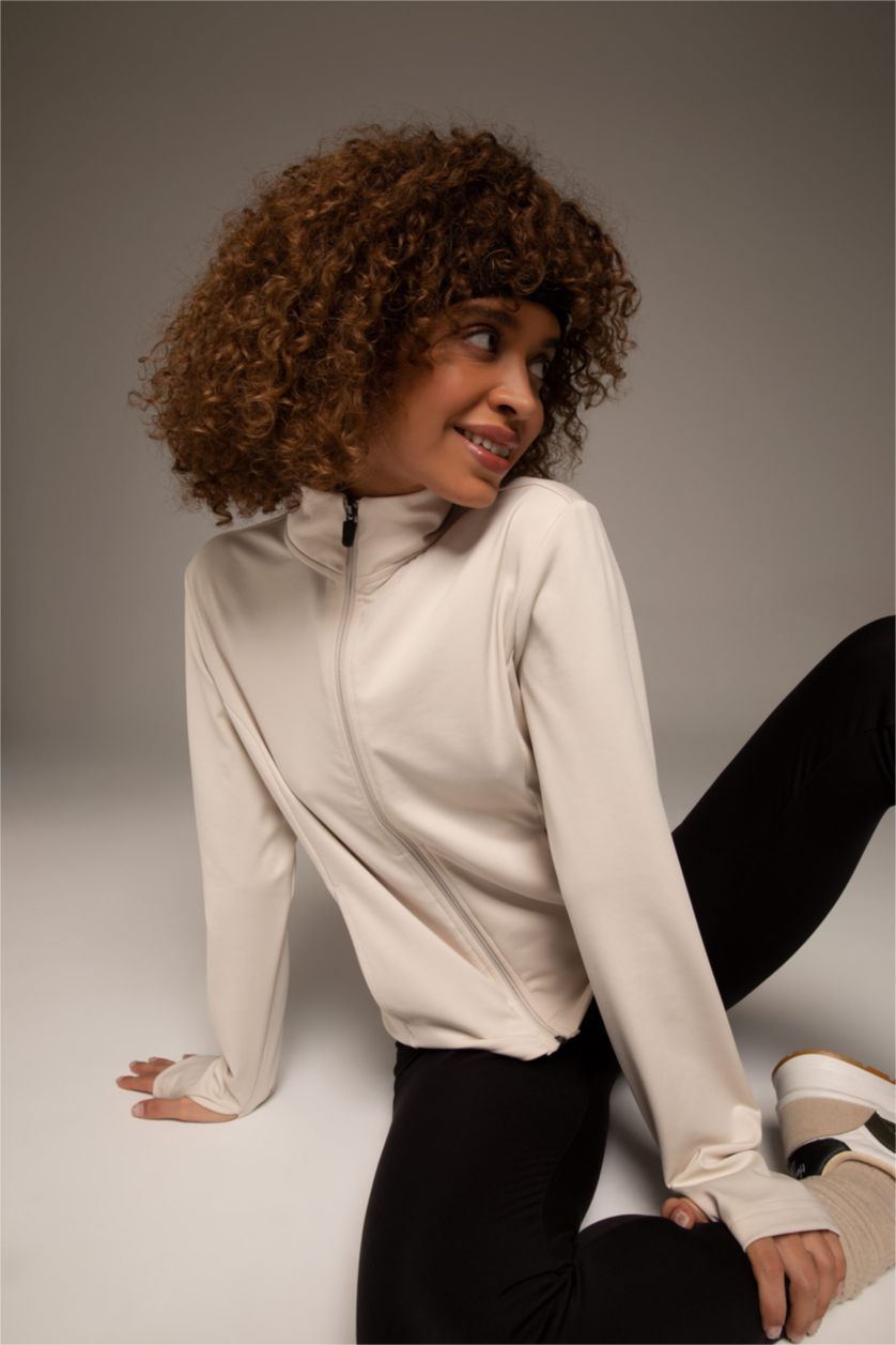 نساء اللون الحجري كارديجان قصة عادية بسوستة من قماش السكوبا