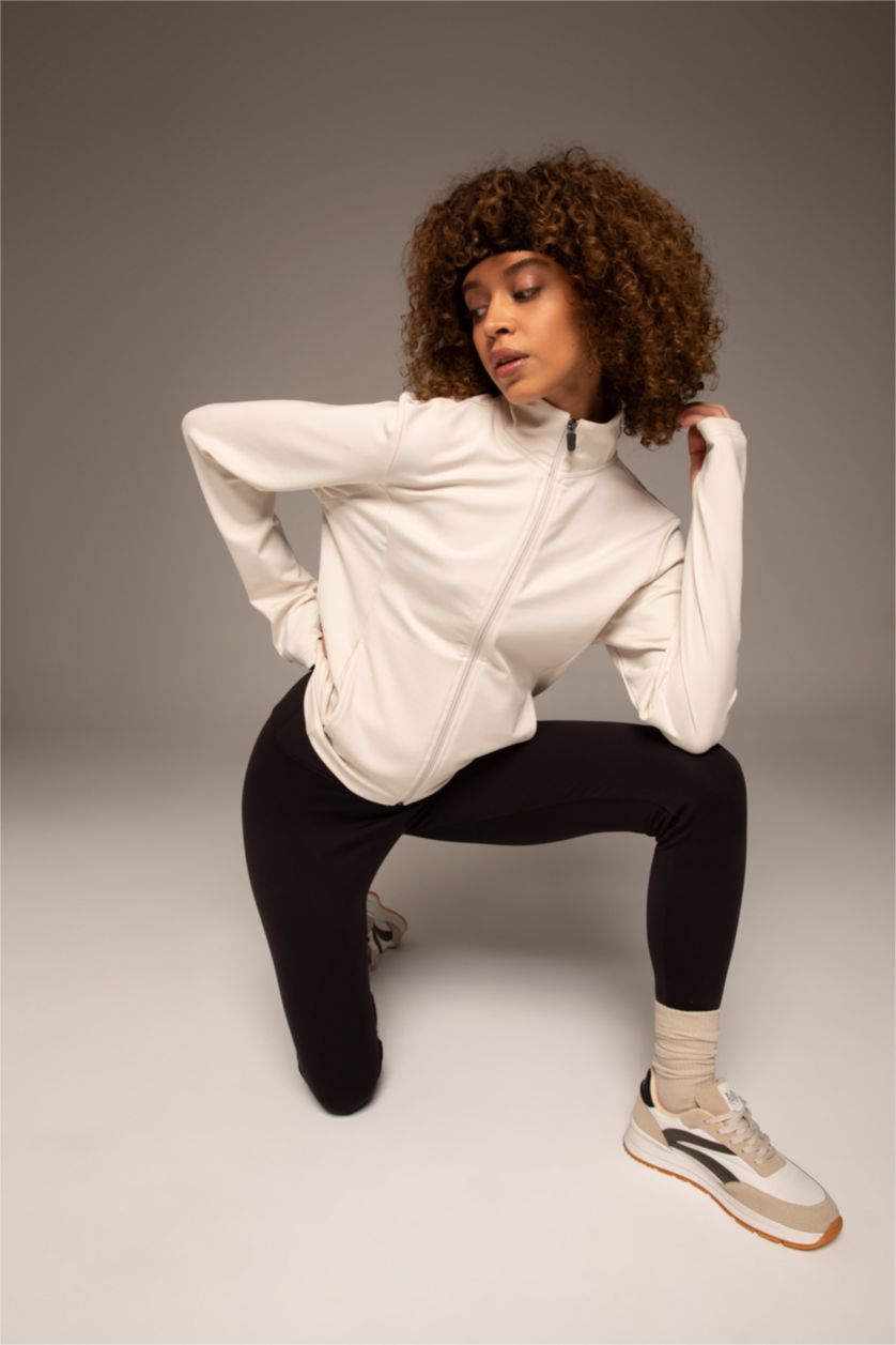 نساء اللون الحجري كارديجان قصة عادية بسوستة من قماش السكوبا