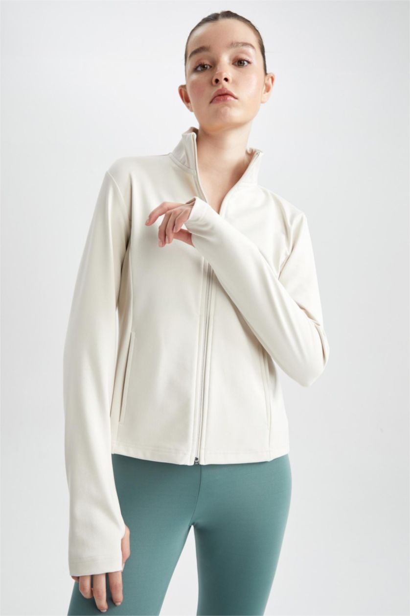 نساء اللون الحجري كارديجان قصة عادية بسوستة من قماش السكوبا