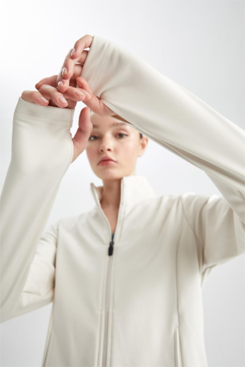 نساء اللون الحجري كارديجان قصة عادية بسوستة من قماش السكوبا