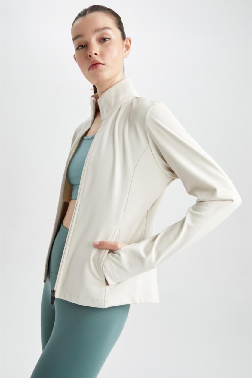 نساء اللون الحجري كارديجان قصة عادية بسوستة من قماش السكوبا