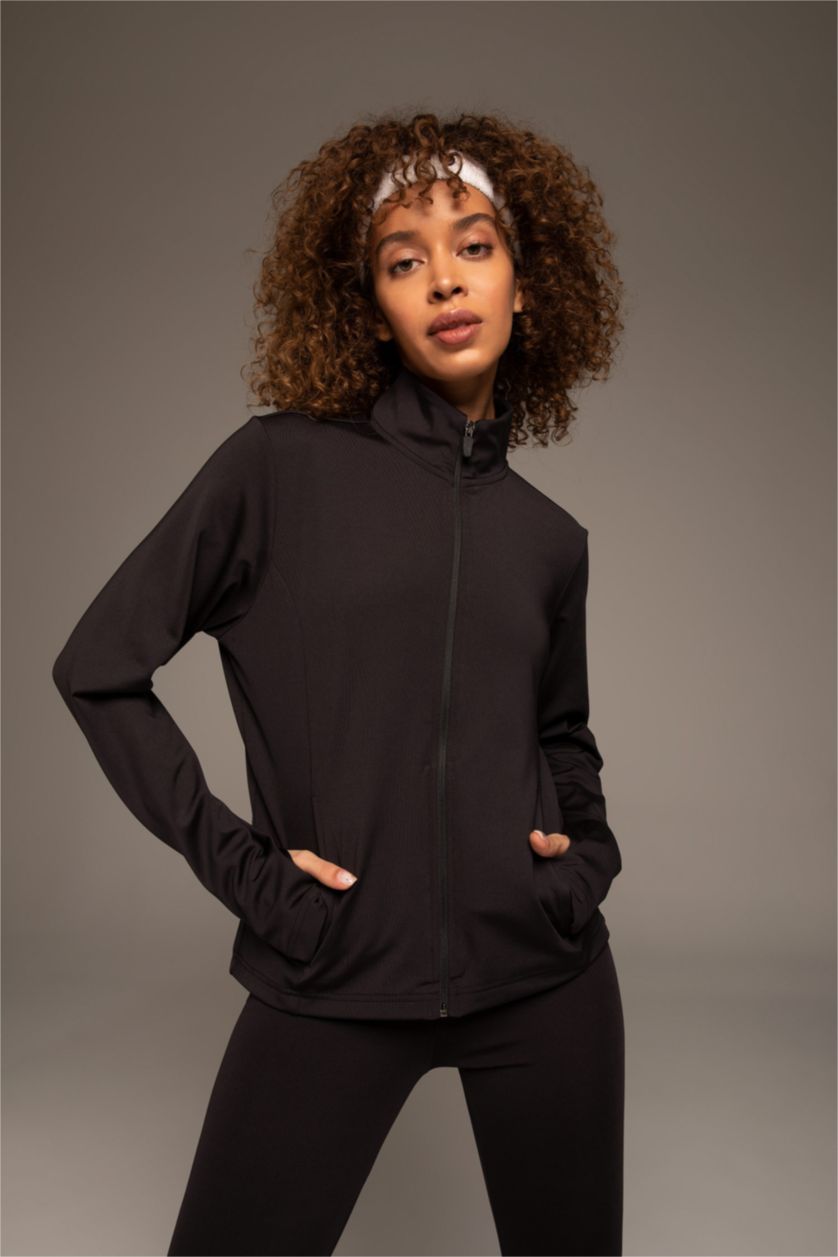 WOMAN Black Defacto Fit Standard Fit Scuba Diver Fleece Cardigan