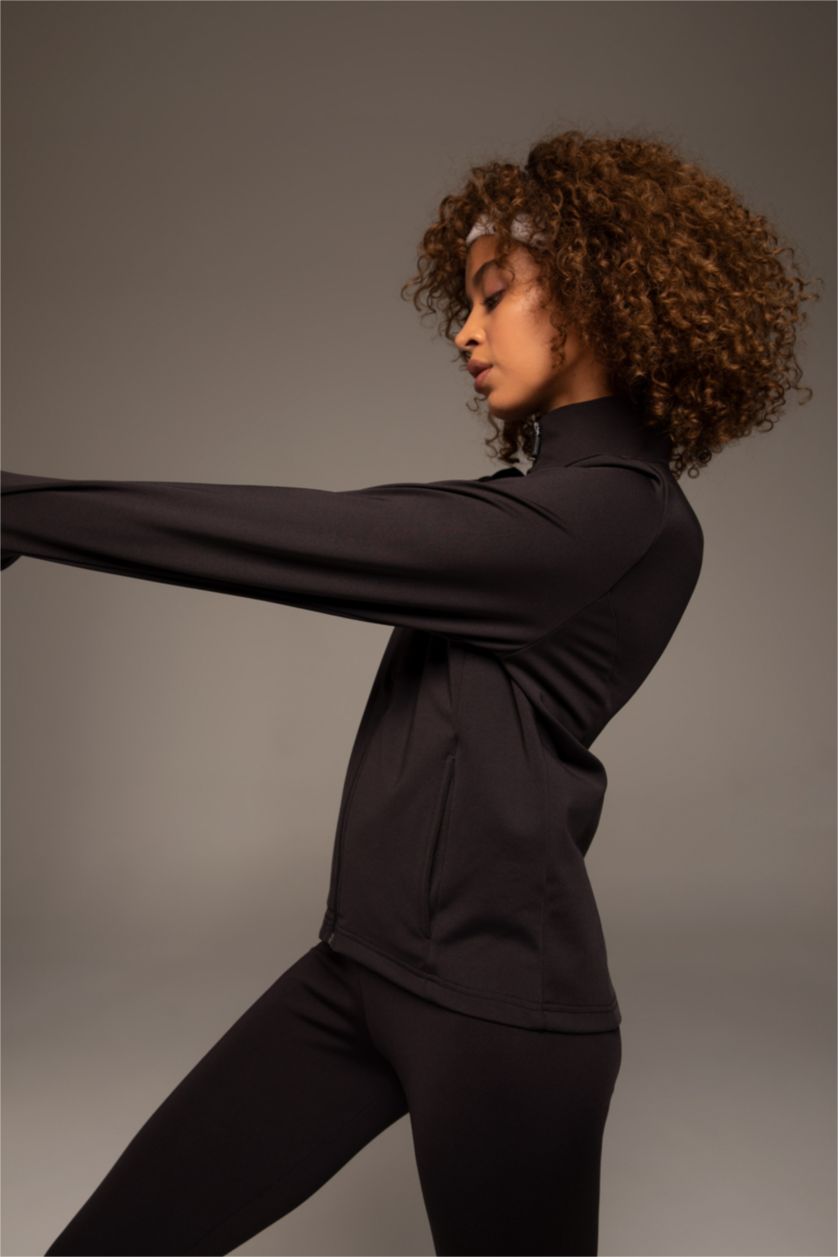 WOMAN Black Defacto Fit Standard Fit Scuba Diver Fleece Cardigan