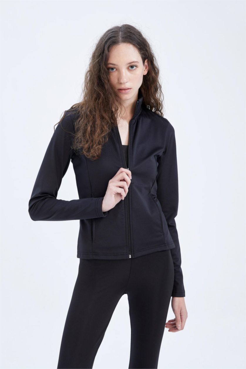 WOMAN Black Defacto Fit Standard Fit Scuba Diver Fleece Cardigan
