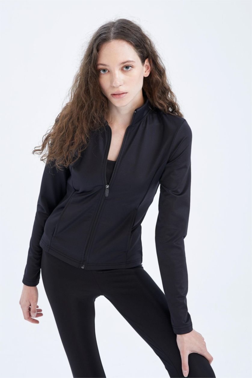 WOMAN Black Defacto Fit Standard Fit Scuba Diver Fleece Cardigan
