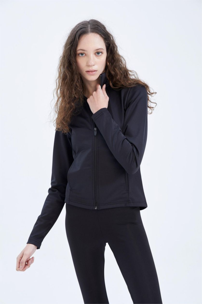 WOMAN Black Defacto Fit Standard Fit Scuba Diver Fleece Cardigan