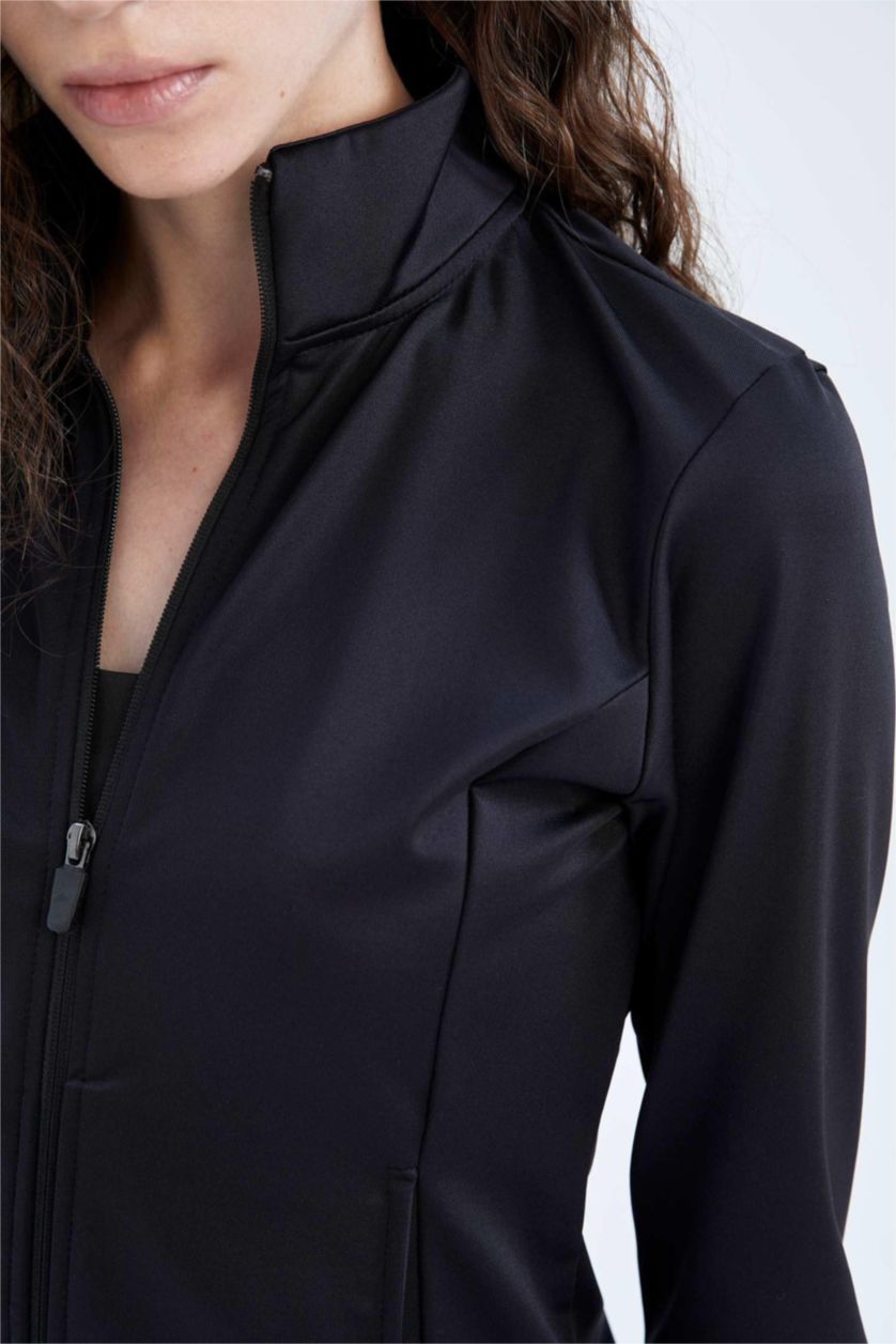 WOMAN Black Defacto Fit Standard Fit Scuba Diver Fleece Cardigan