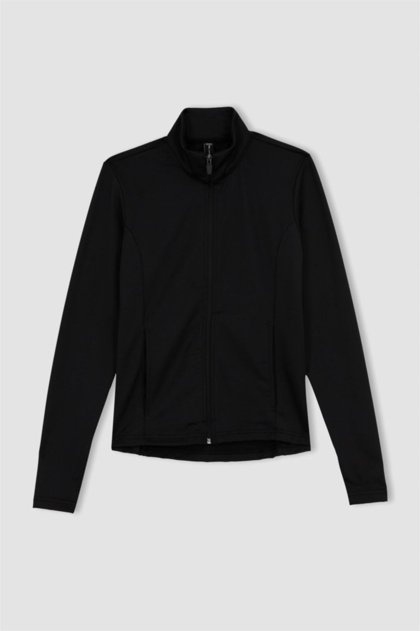 WOMAN Black Defacto Fit Standard Fit Scuba Diver Fleece Cardigan