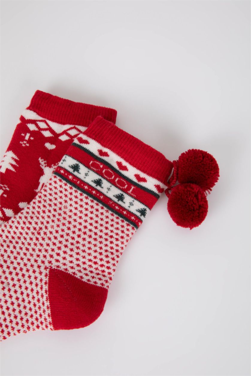 Girls & Teens Red Girl Christmas Themed 2 Piece Cotton Long Socks