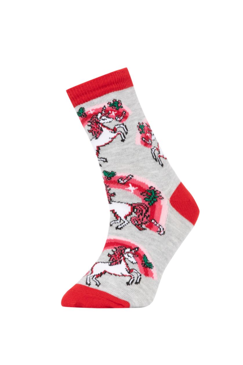 Kız Çocuk - Genç Kız Karma Kız Çocuk Yılbaşı Temalı Pamuklu Uzun Çorap