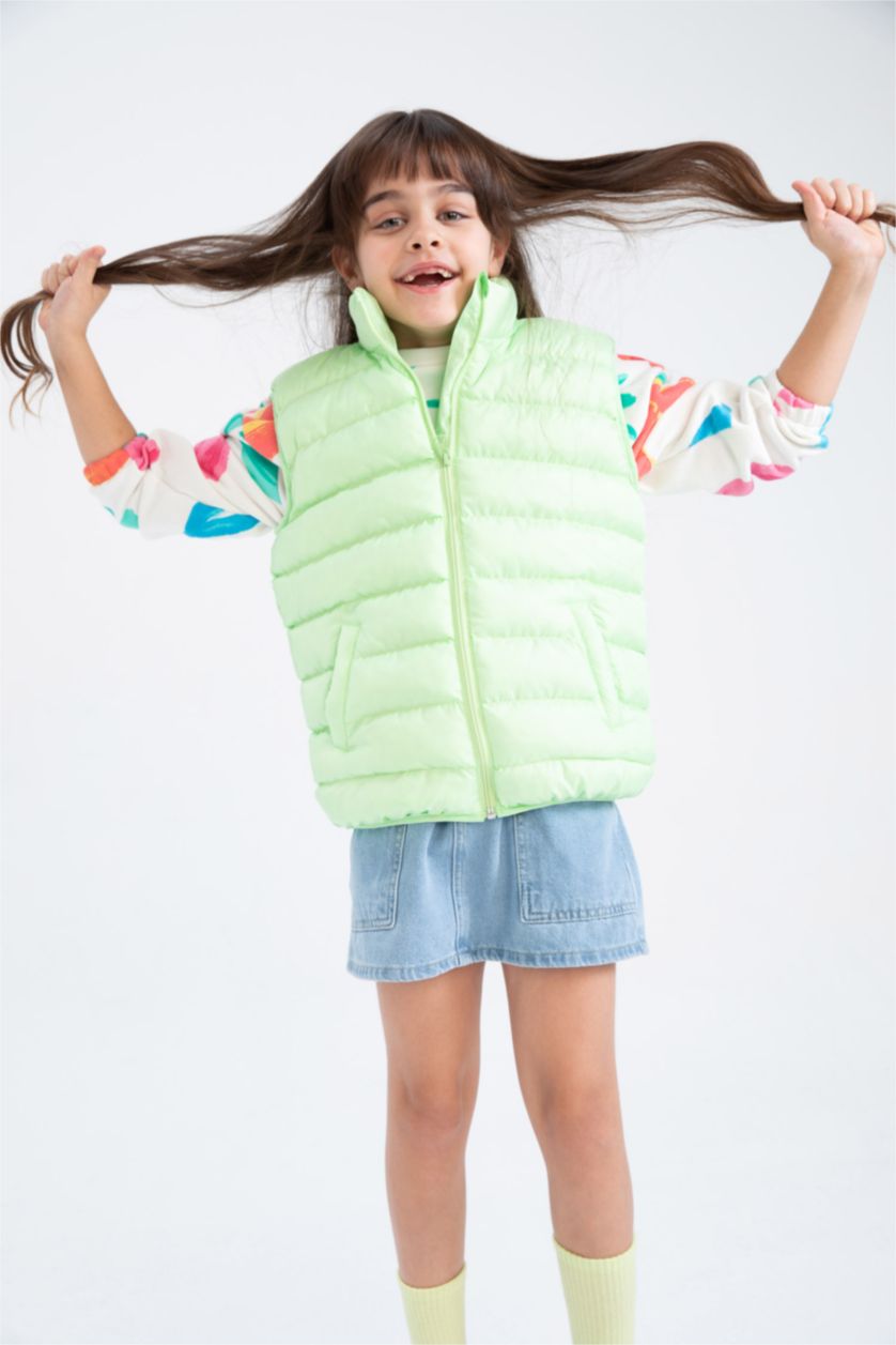 FILLES Vert Clair Gilet Gonflable À Col Montant Pour Fille