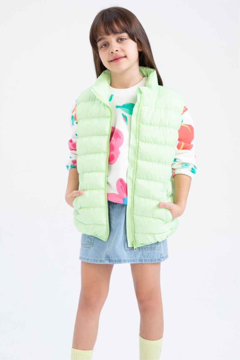 FILLES Vert Clair Gilet Gonflable À Col Montant Pour Fille
