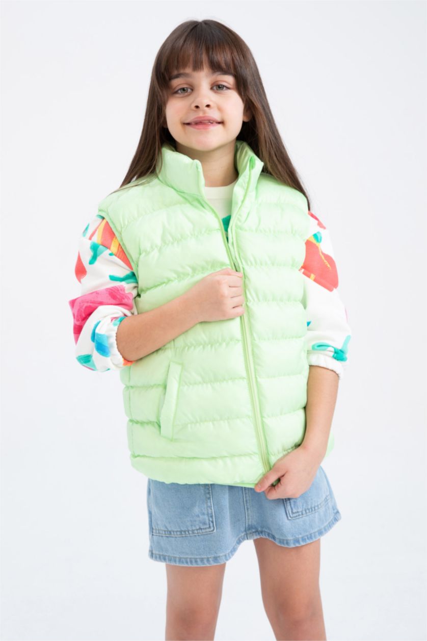FILLES Vert Clair Gilet Gonflable À Col Montant Pour Fille