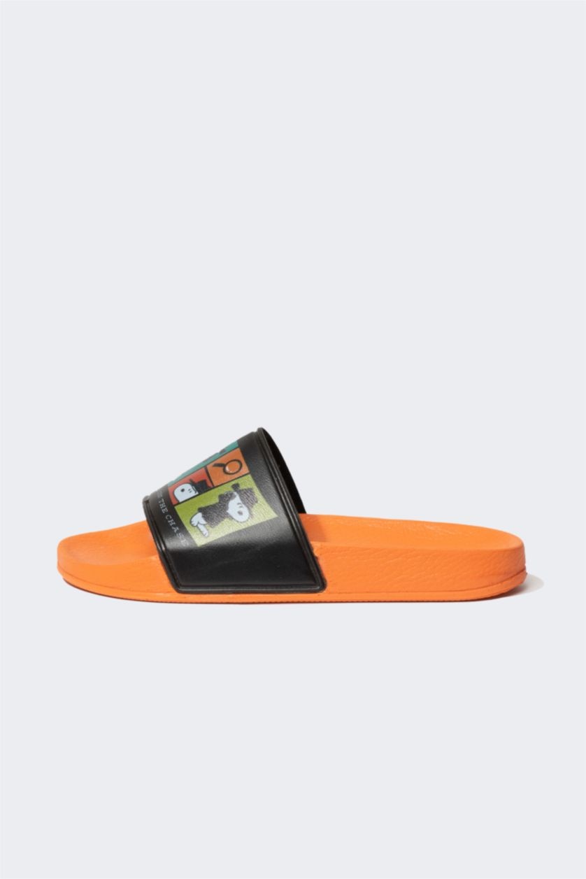 GARÇONS Orange Sandales à Semelle Plate Bande unique Snoopy pour Garçon