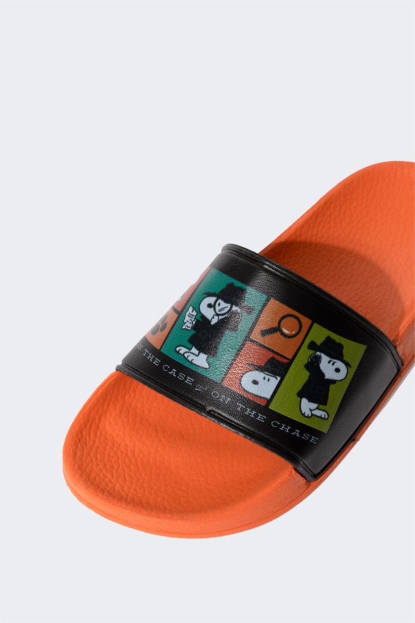 GARÇONS Orange Sandales à Semelle Plate Bande unique Snoopy pour Garçon