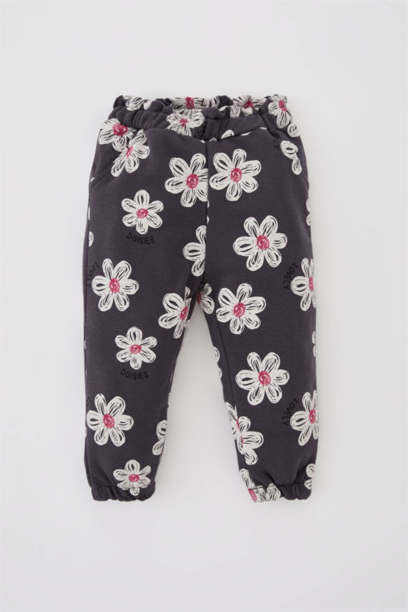 Kız Bebek Antrasit Kız Bebek Çiçekli Paperbag Bel Eşofman Alt