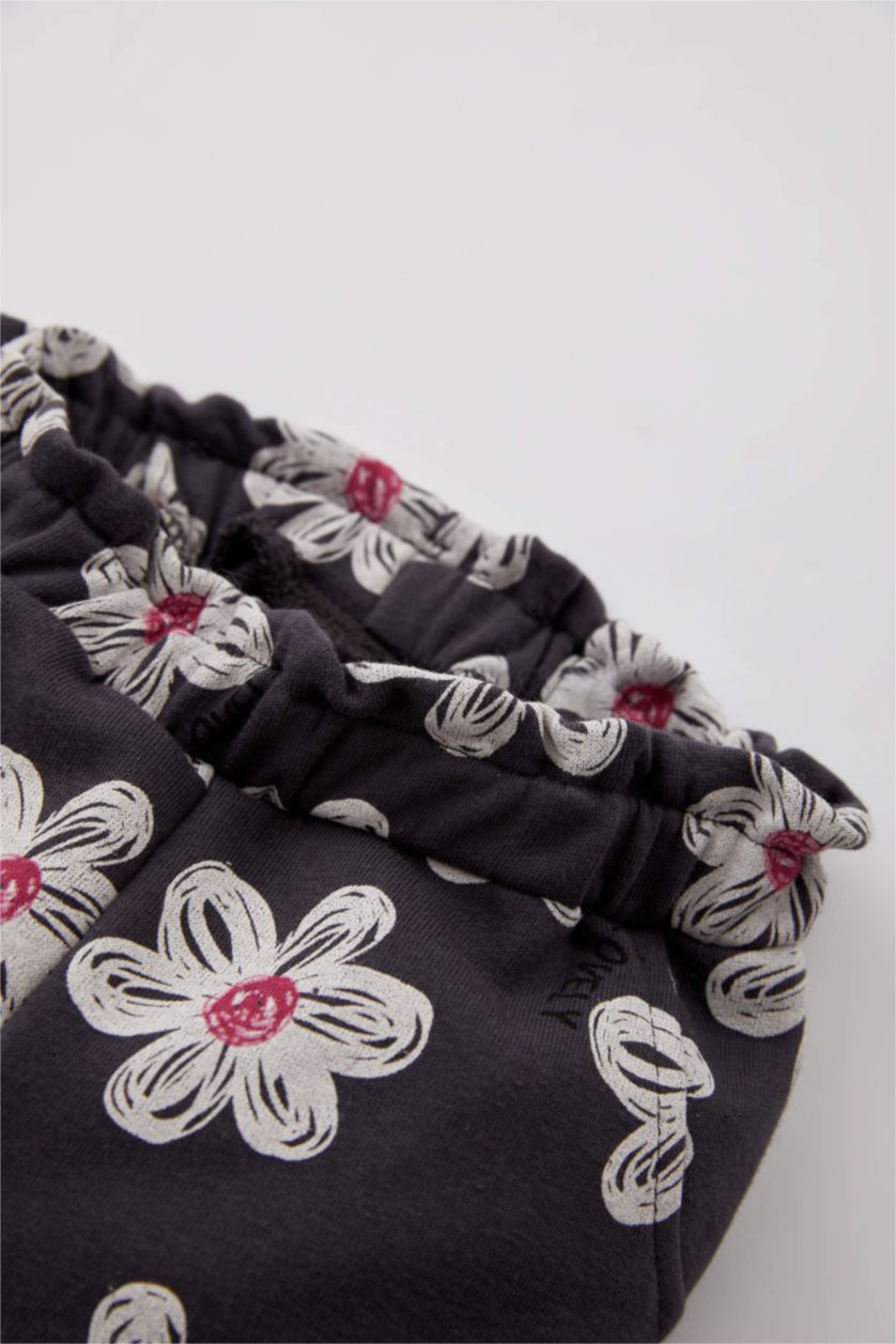 Kız Bebek Antrasit Kız Bebek Çiçekli Paperbag Bel Eşofman Alt