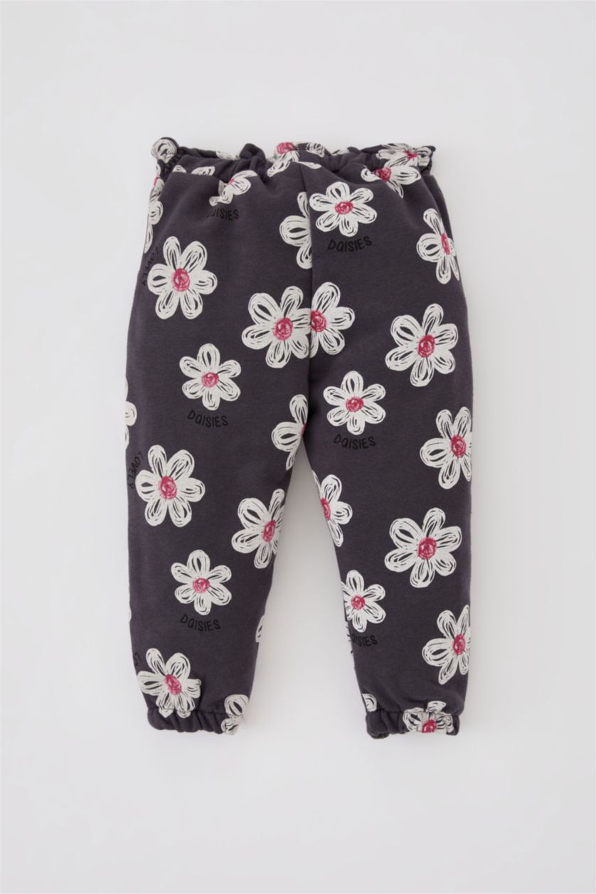 Kız Bebek Antrasit Kız Bebek Çiçekli Paperbag Bel Eşofman Alt