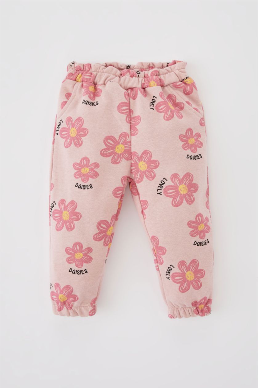 Kız Bebek Pembe Kız Bebek Çiçekli Paperbag Bel Eşofman Alt