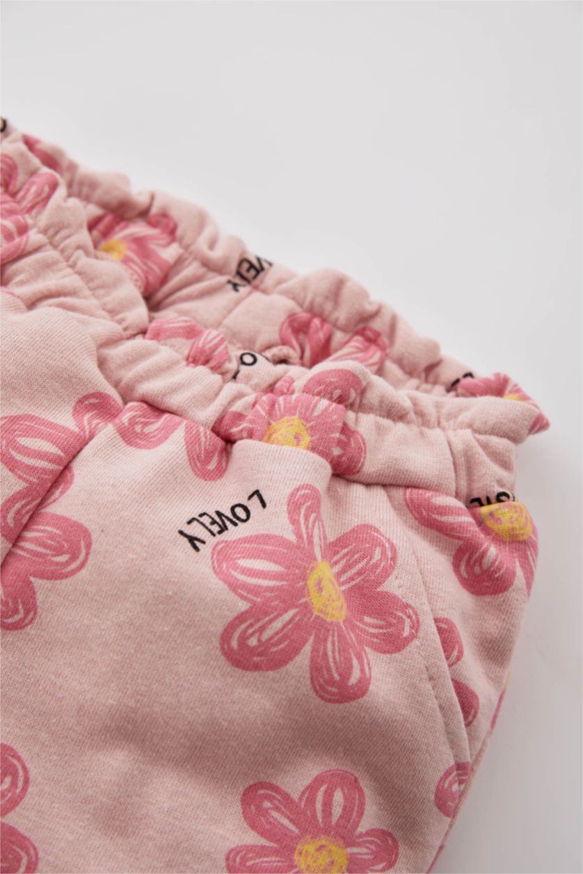 Kız Bebek Pembe Kız Bebek Çiçekli Paperbag Bel Eşofman Alt