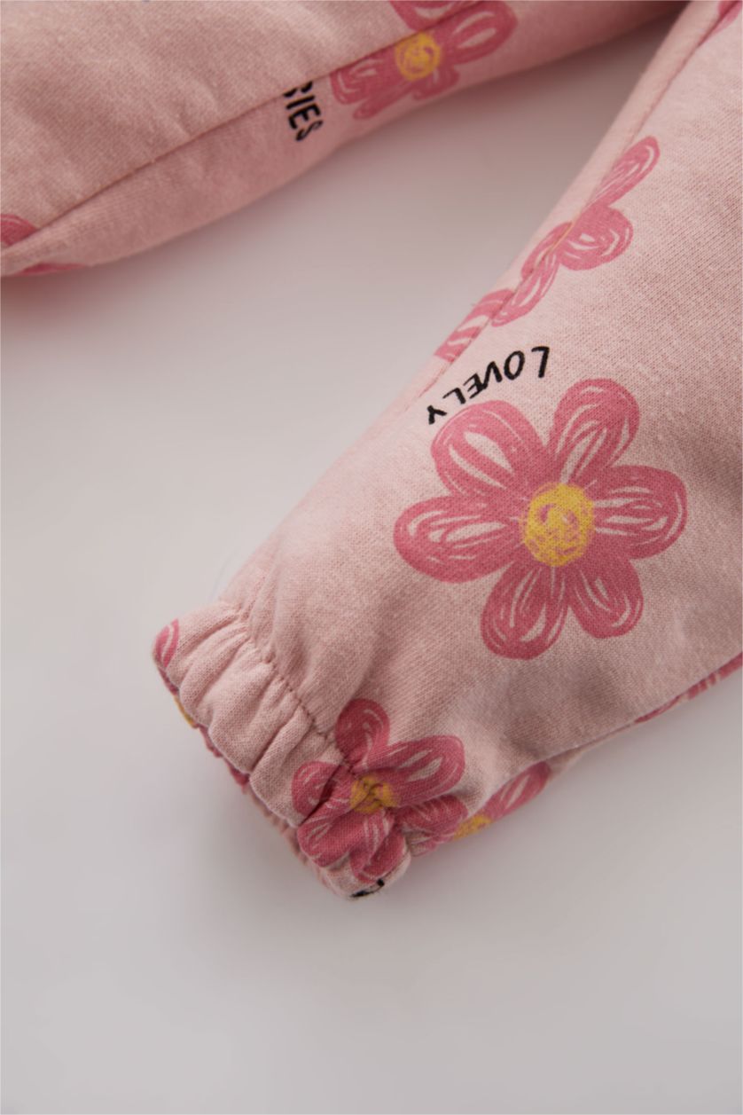 Kız Bebek Pembe Kız Bebek Çiçekli Paperbag Bel Eşofman Alt