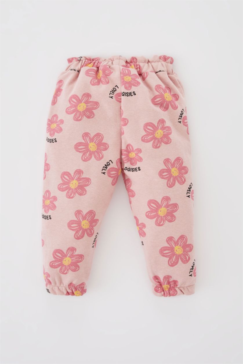 Kız Bebek Pembe Kız Bebek Çiçekli Paperbag Bel Eşofman Alt