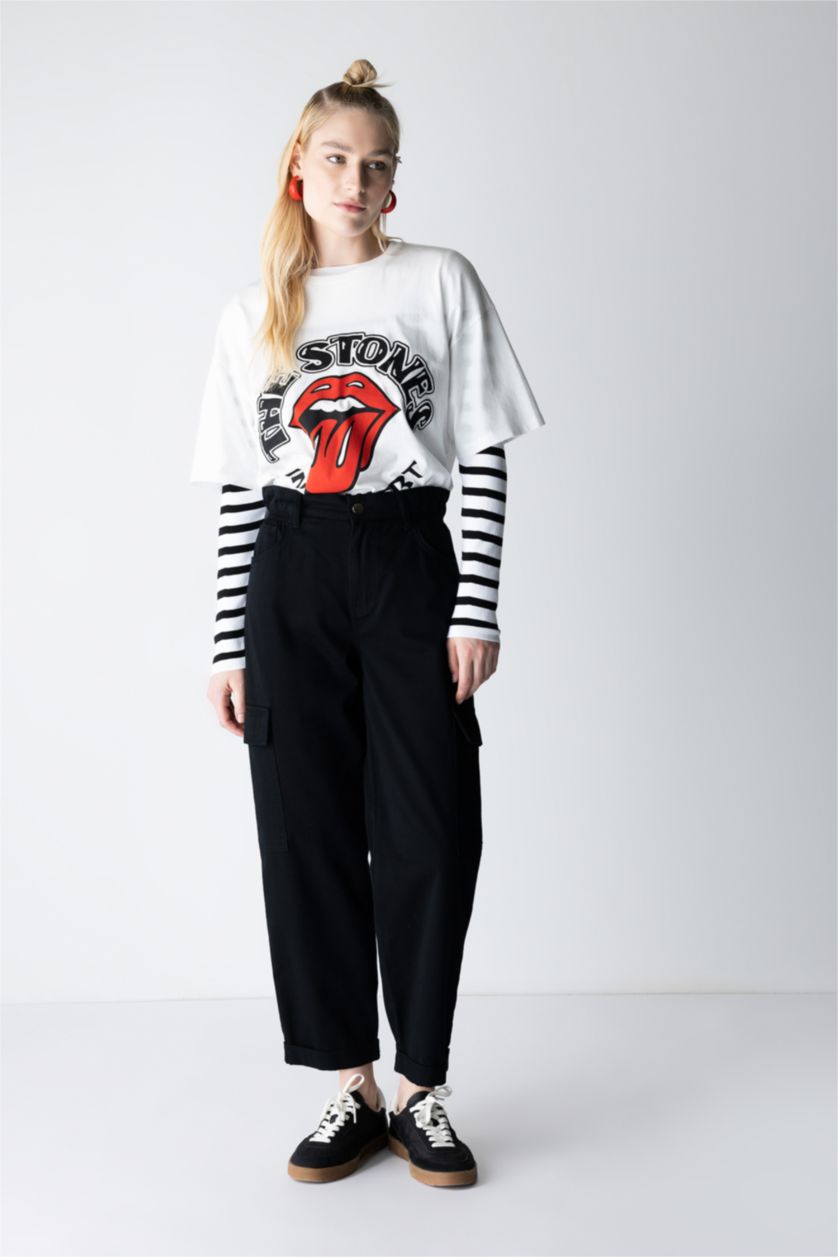 WOMAN Black Paperbag Cargo Gabardine Cotton Trousers