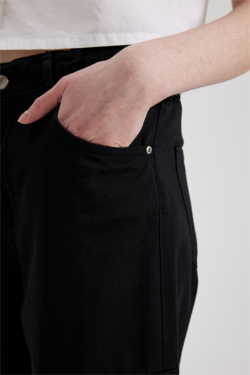 WOMAN Black Paperbag Cargo Gabardine Cotton Trousers