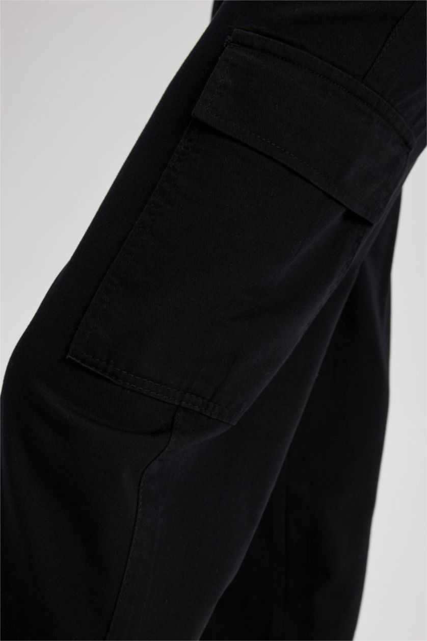 WOMAN Black Paperbag Cargo Gabardine Cotton Trousers