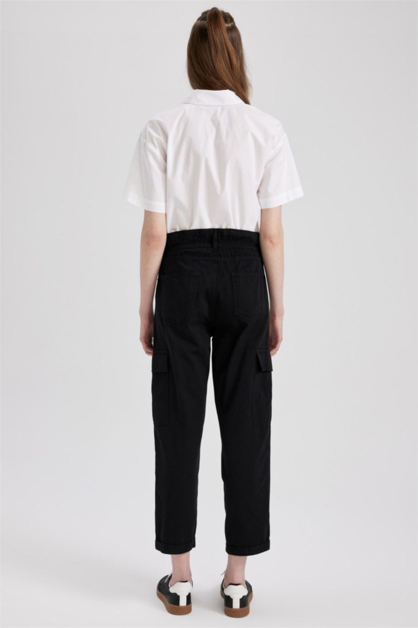 WOMAN Black Paperbag Cargo Gabardine Cotton Trousers