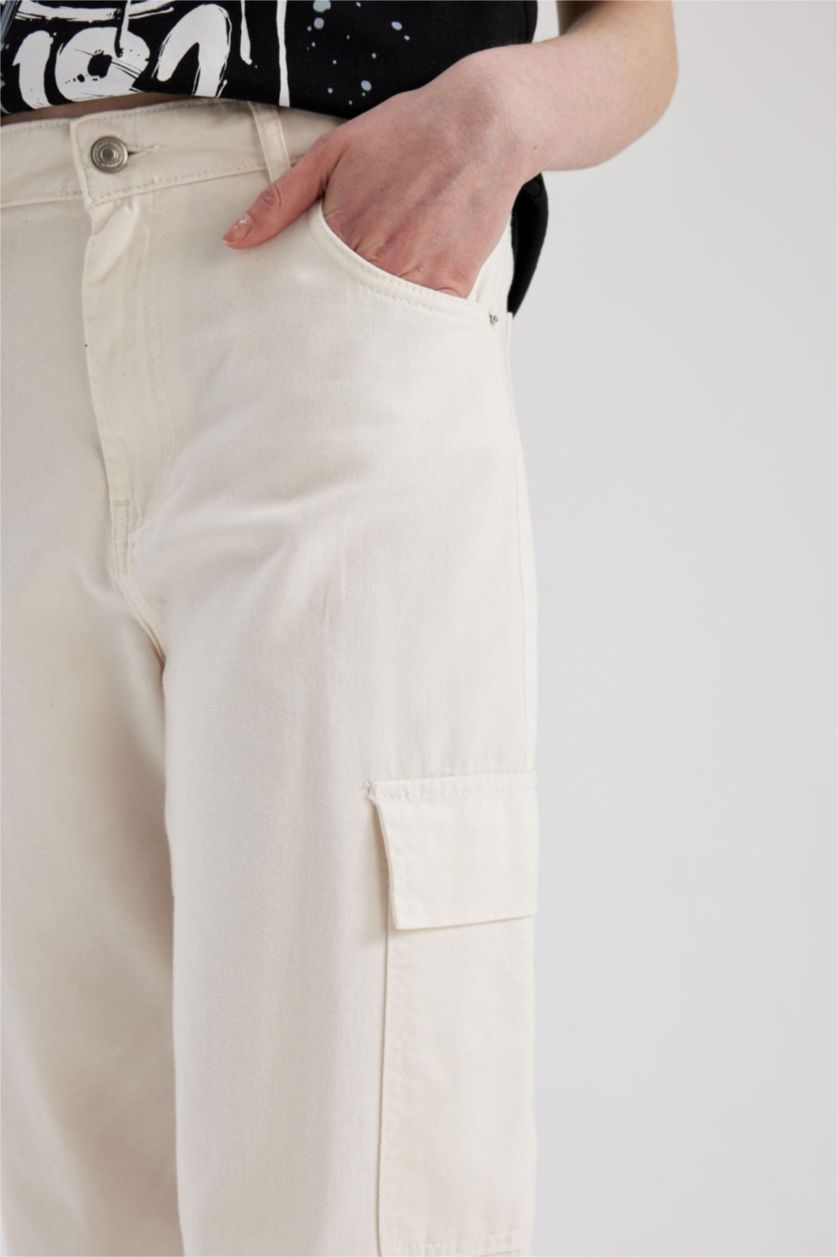 WOMAN Ecru Paperbag Cargo Gabardine Cotton Trousers