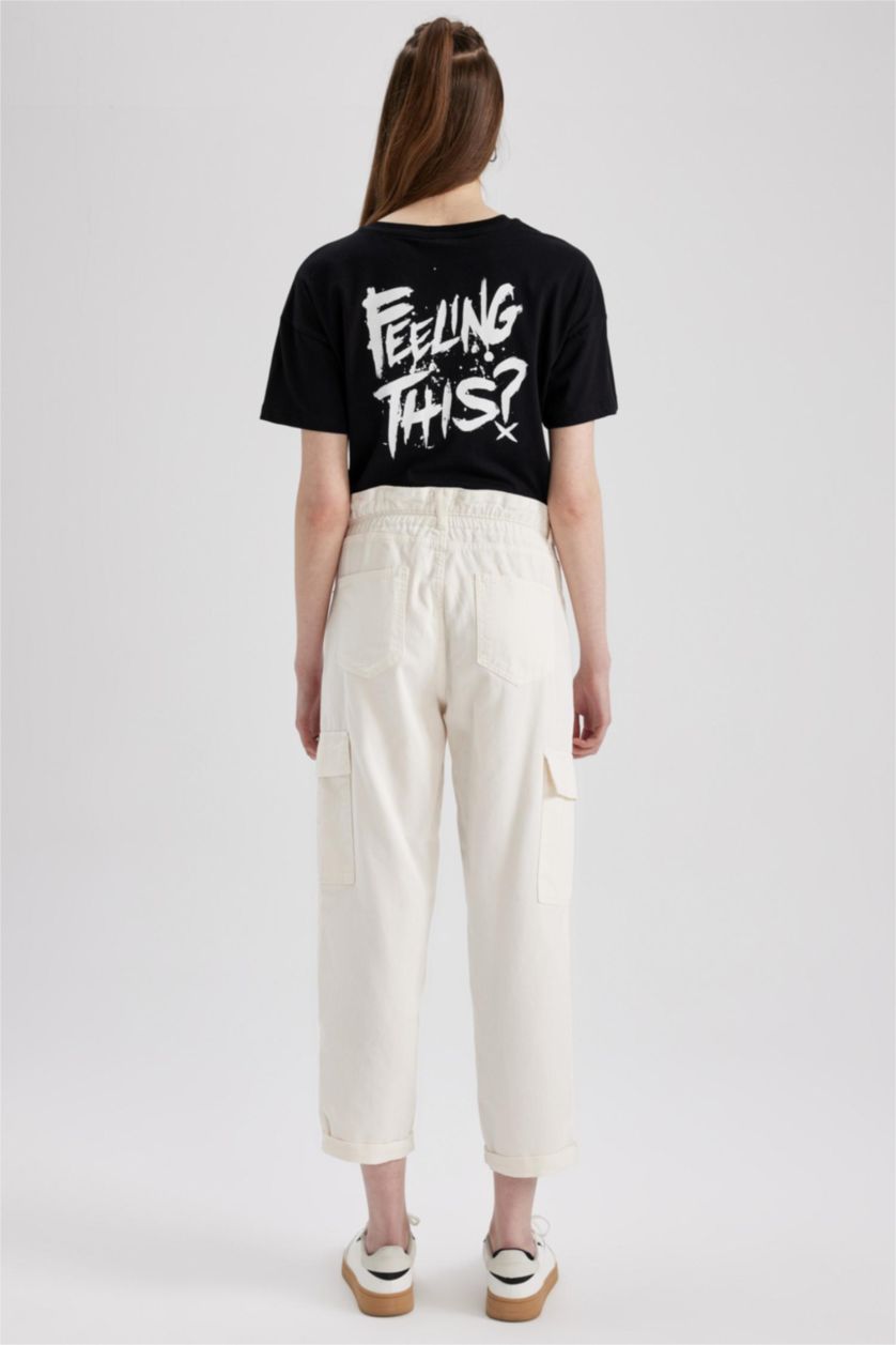 WOMAN Ecru Paperbag Cargo Gabardine Cotton Trousers