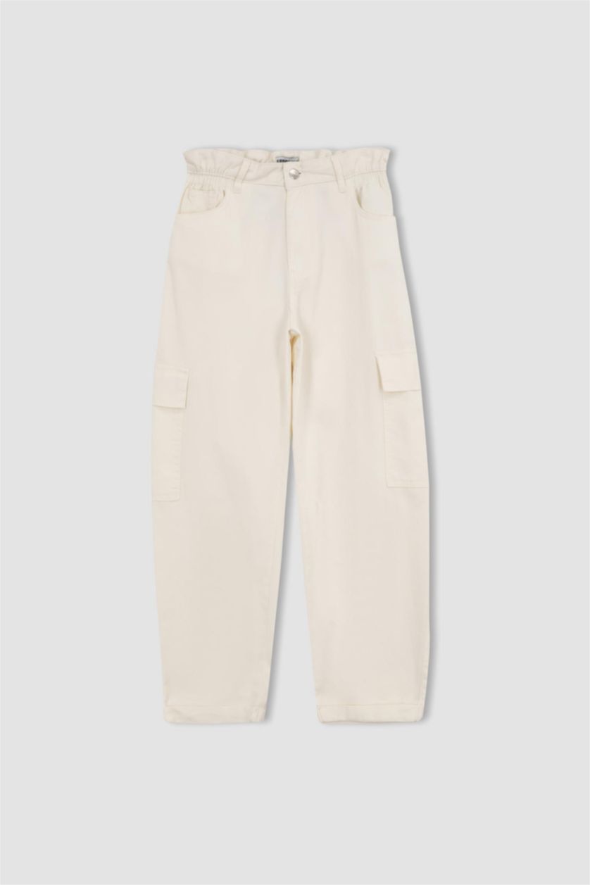 WOMAN Ecru Paperbag Cargo Gabardine Cotton Trousers