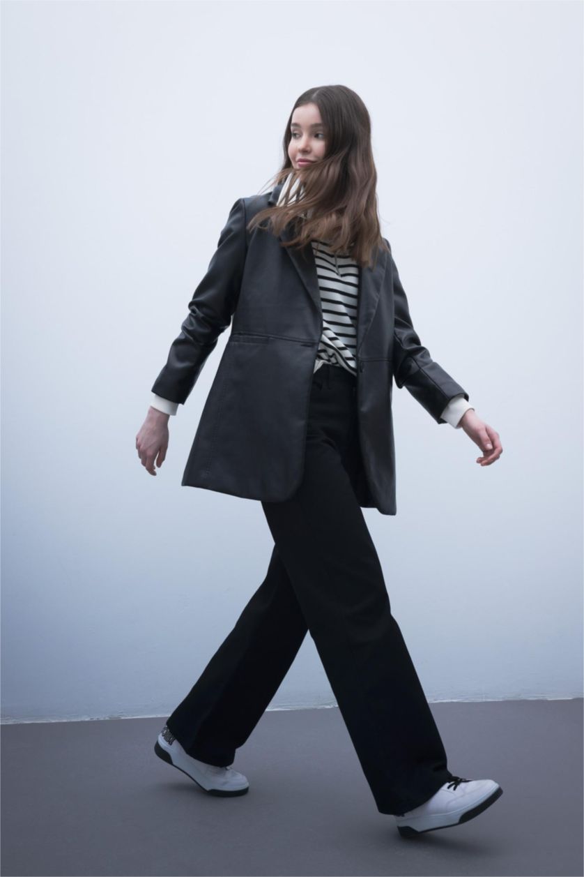 WOMAN Black Wide Leg Wide Leg Gabardine  Cotton Trousers