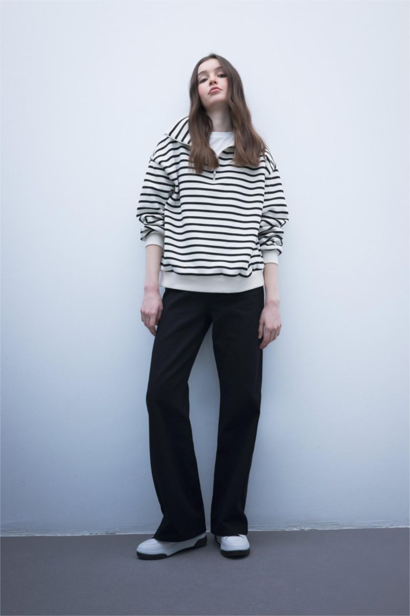 WOMAN Black Wide Leg Wide Leg Gabardine  Cotton Trousers