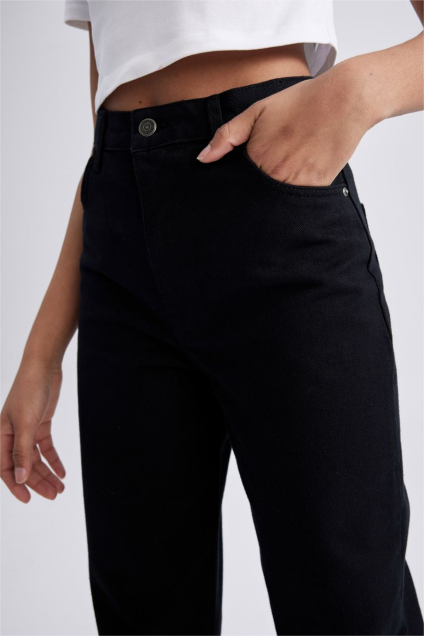WOMAN Black Wide Leg Wide Leg Gabardine  Cotton Trousers