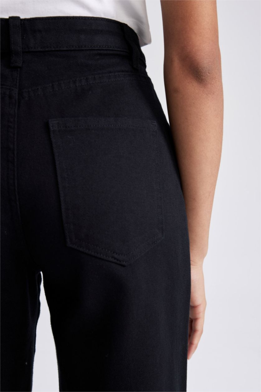 WOMAN Black Wide Leg Wide Leg Gabardine  Cotton Trousers