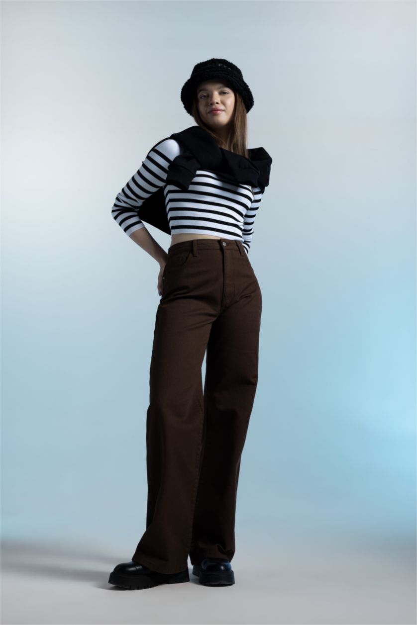 WOMAN Brown Wide Leg Wide Leg Gabardine Trousers