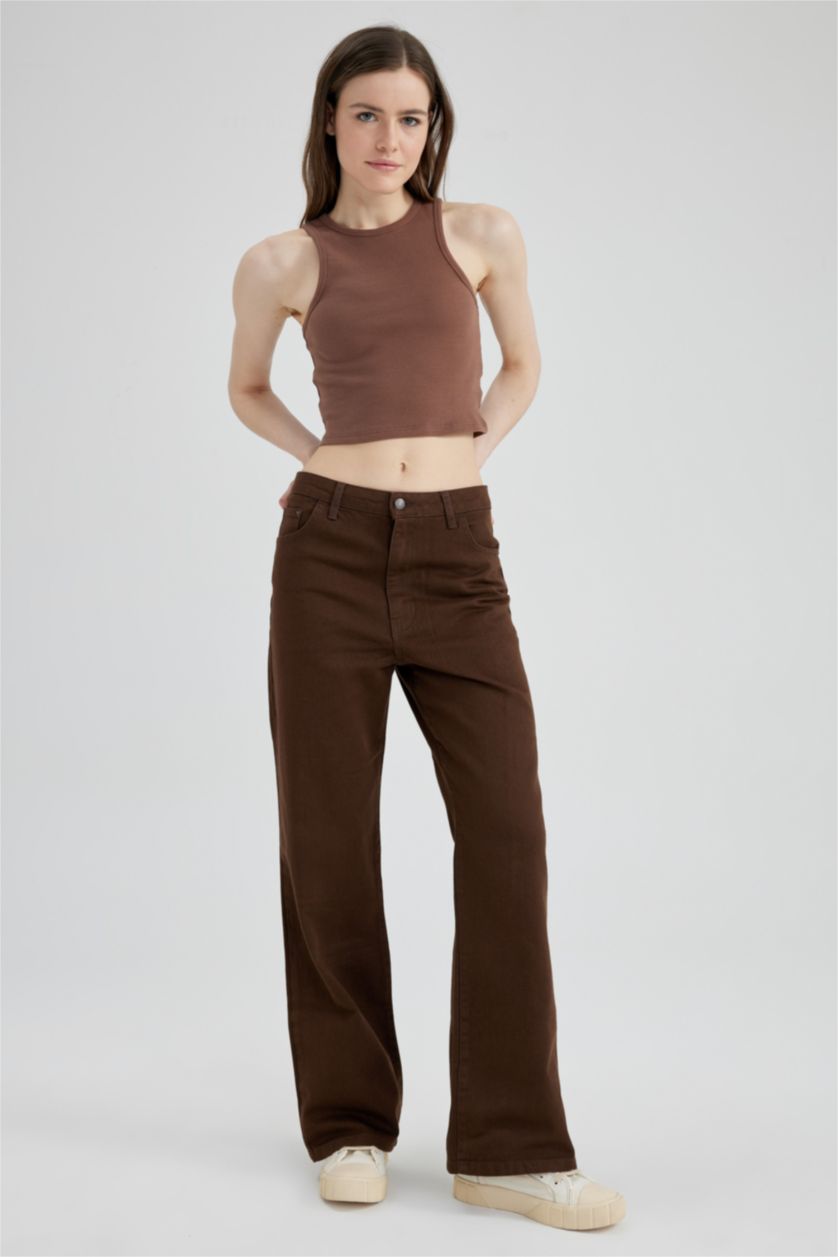 WOMAN Brown Wide Leg Wide Leg Gabardine Trousers