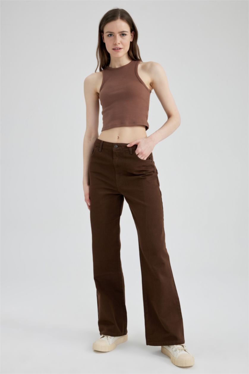 WOMAN Brown Wide Leg Wide Leg Gabardine Trousers