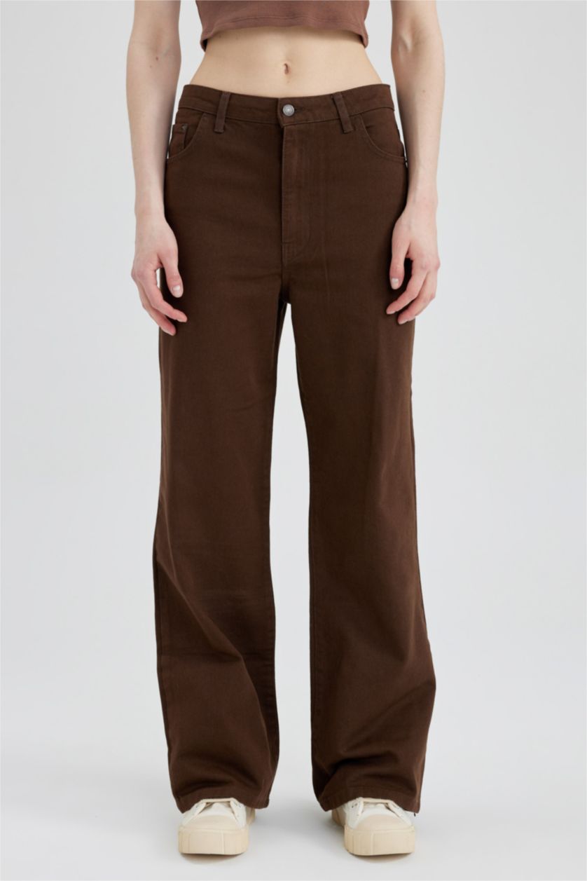 WOMAN Brown Wide Leg Wide Leg Gabardine Trousers