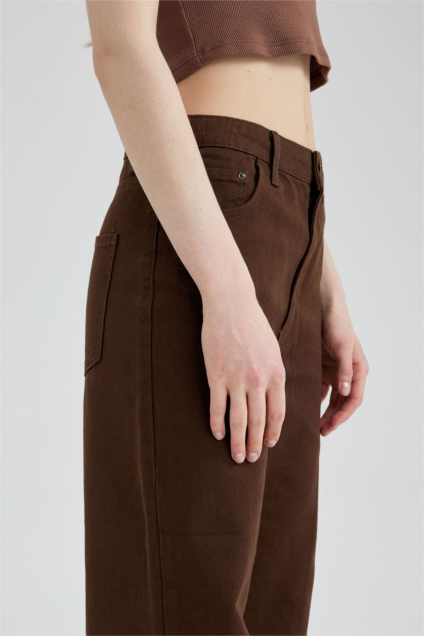 WOMAN Brown Wide Leg Wide Leg Gabardine Trousers