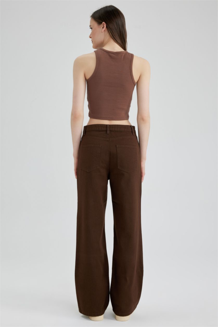 WOMAN Brown Wide Leg Wide Leg Gabardine Trousers