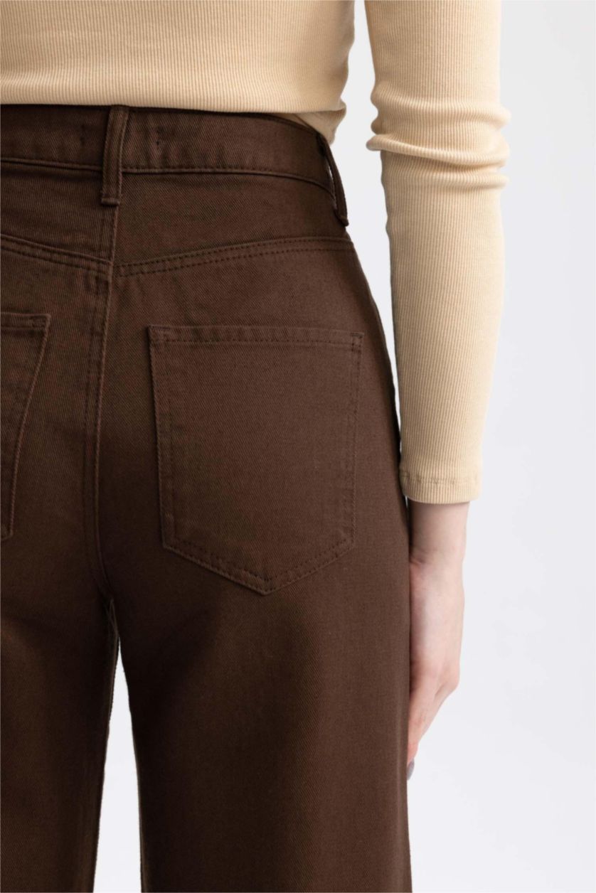 WOMAN Brown Wide Leg Wide Leg Gabardine Trousers