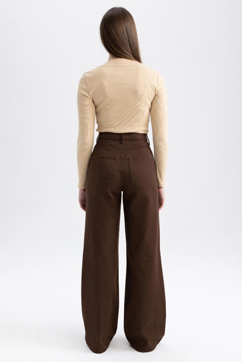 WOMAN Brown Wide Leg Wide Leg Gabardine Trousers