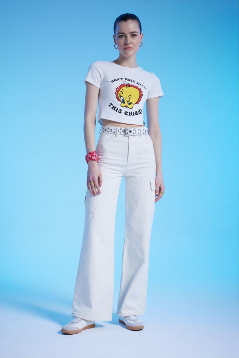 Женщины Бежевый Брюки из габардина широкие