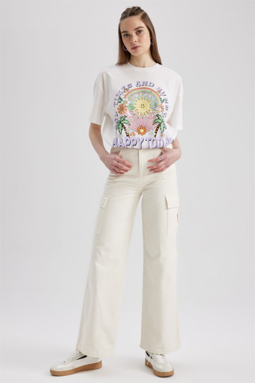 Женщины Бежевый Брюки из габардина широкие